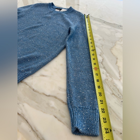 AKRIS CORNFLOWER LINEN BLEND SEQUIN SWEATER SIZE 12 NWTS! - Picture 13 of 17